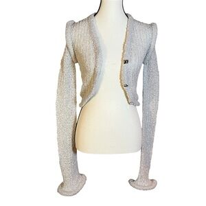 Maniere De Voir Flared Sleeve Textured Knit Cardigan Cream Womens Size Small NWT